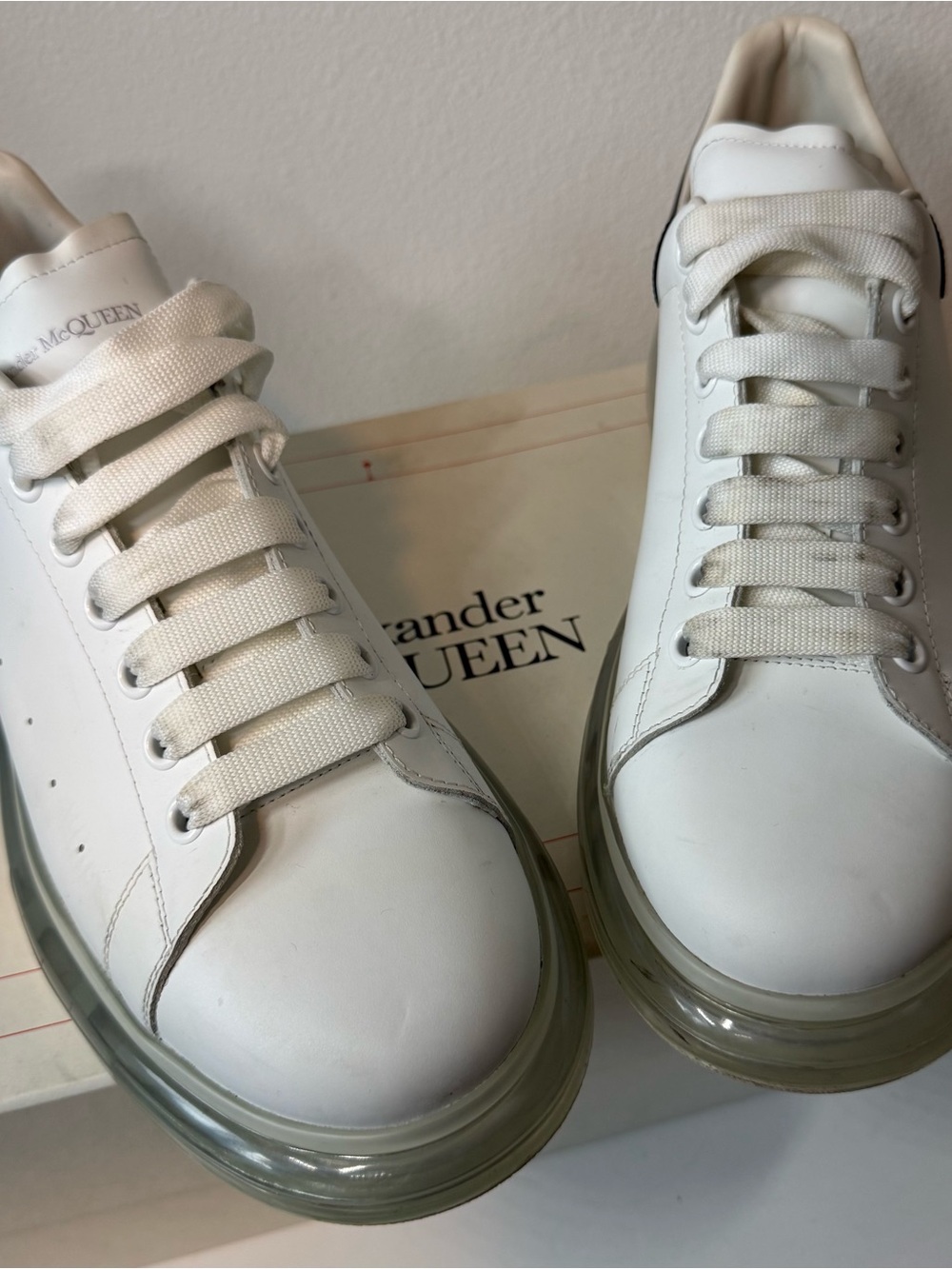 Alexander McQueen Oversized Clear Sole White Black Leather Sneakers EU 45 US 12